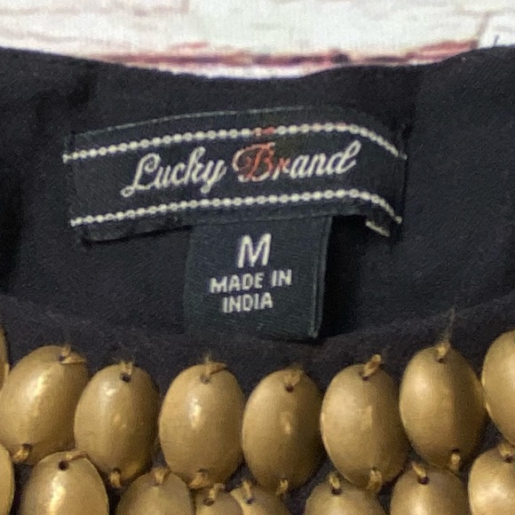 Lucky Brand Black Boho Embroidered Beaded Neck Top Sz M - Picture 7 of 13